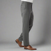 Super 130s Italian Luxury Ultimate Comfort Wool Tropical Flat Front Trouser in Medium Grey by 6 East by Ballin