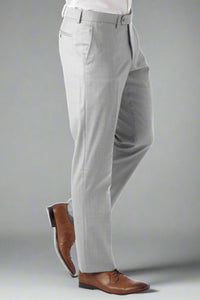 Super 130s Italian Luxury Ultimate Comfort Wool Tropical Flat Front Trouser in Light Grey, Size 35 (Houston Modern Fit) by 6 East by Ballin