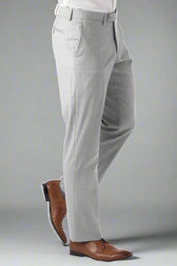 Super 130s Italian Luxury Ultimate Comfort Wool Tropical Flat Front Trouser in Light Grey, Size 35 (Houston Modern Fit) by 6 East by Ballin
