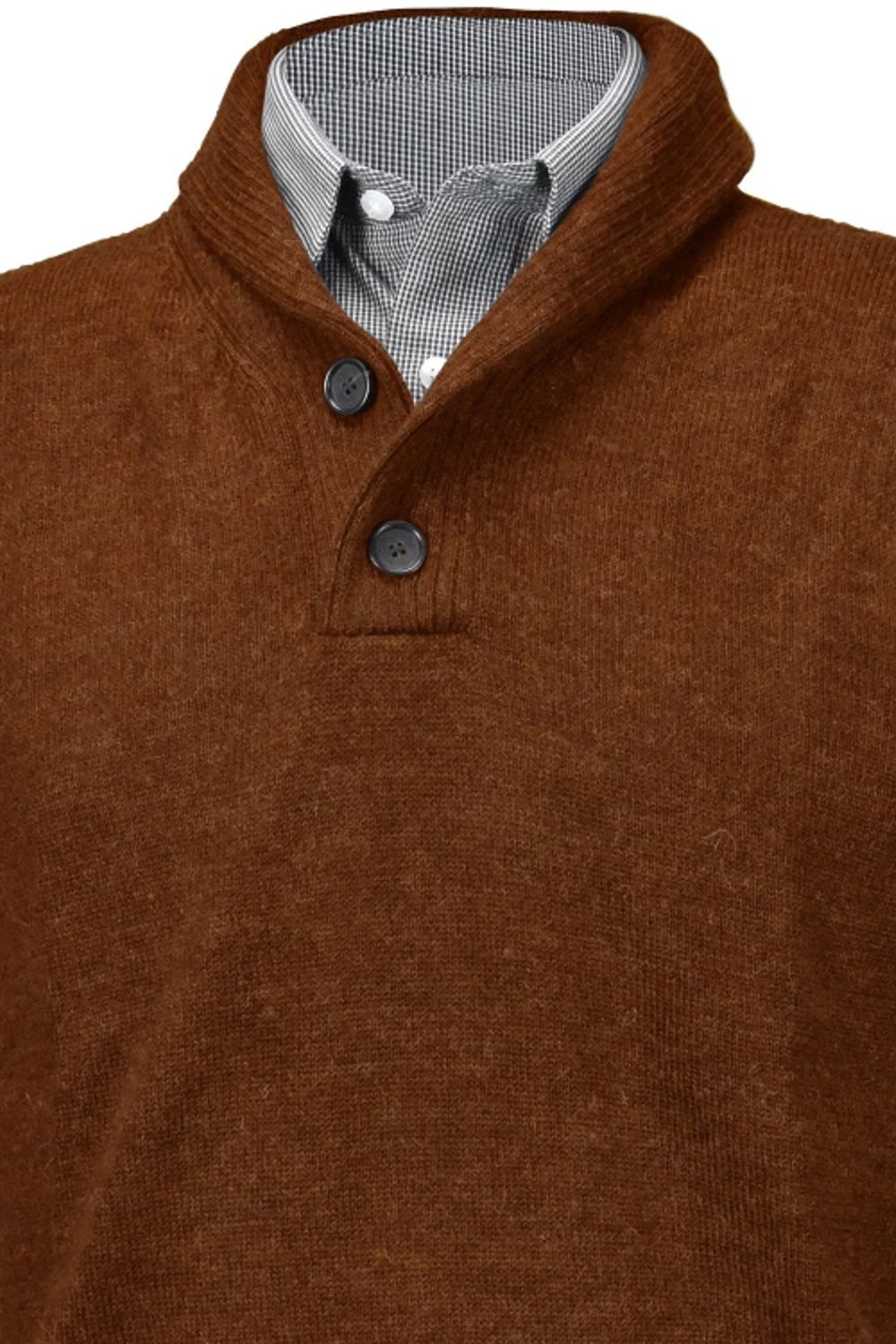 Royal Alpaca 2-Button Shawl Collar Sweater in Rust Heather (Size Medium) by Peru Unlimited