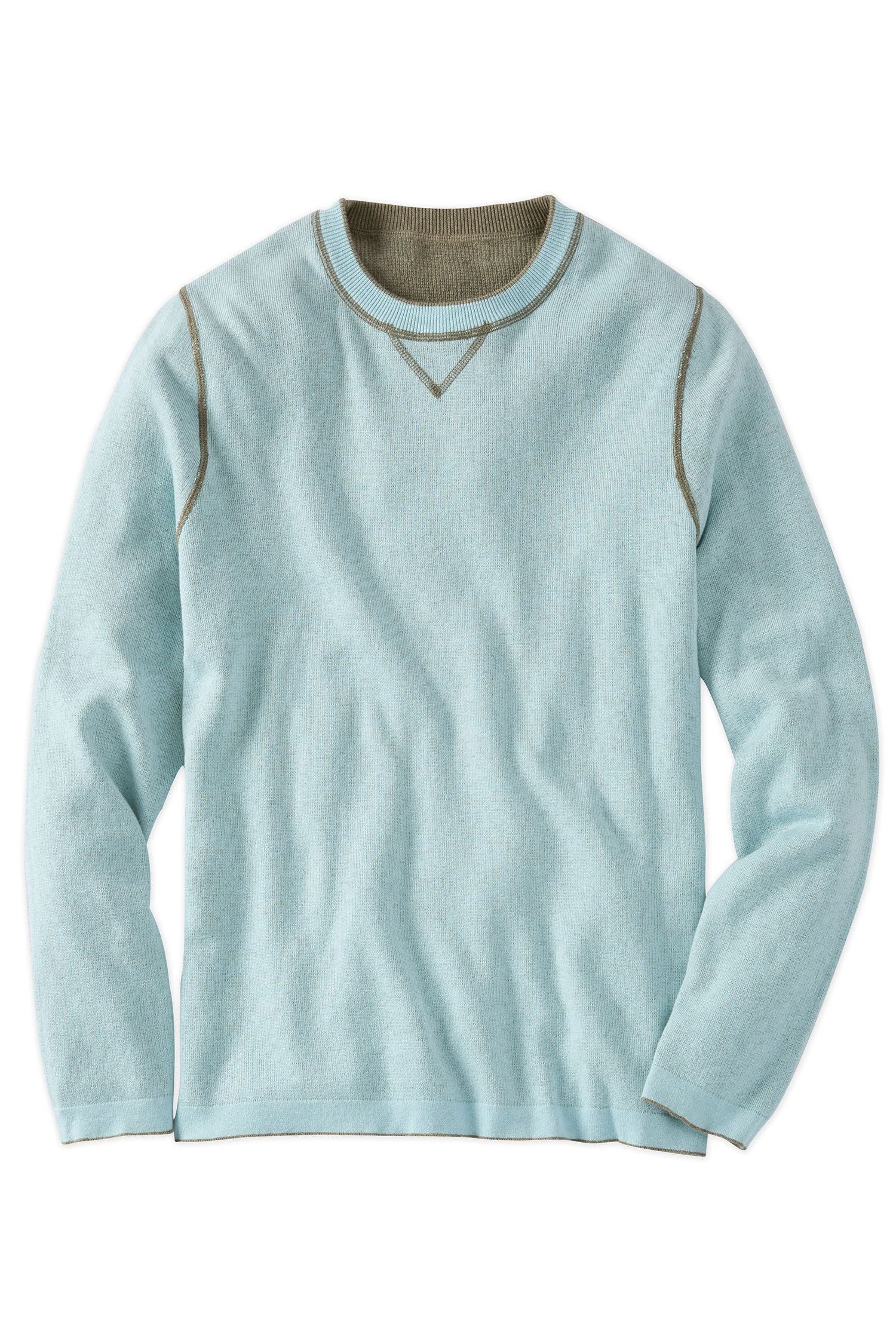 Reversible Cotton & Cashmere Sweater in Safari Green/Pale Aqua by Borgo28