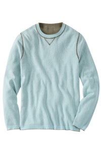 Reversible Cotton & Cashmere Sweater in Safari Green/Pale Aqua by Borgo28