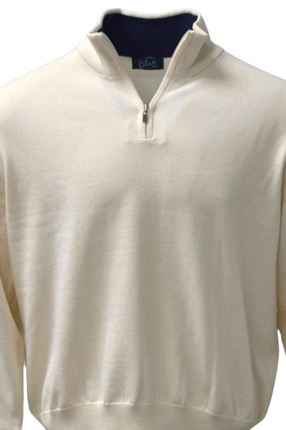 Lightweight Pima Cotton Quarter-Zip Sweater with Contrast Trim in Cream by Blue 1899
