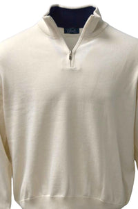 Lightweight Pima Cotton Quarter-Zip Sweater with Contrast Trim in Cream by Blue 1899