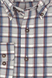 Light Grey, Blue, and Pink Plaid Cotton and Wool Blend Button-Down Shirt by Viyella