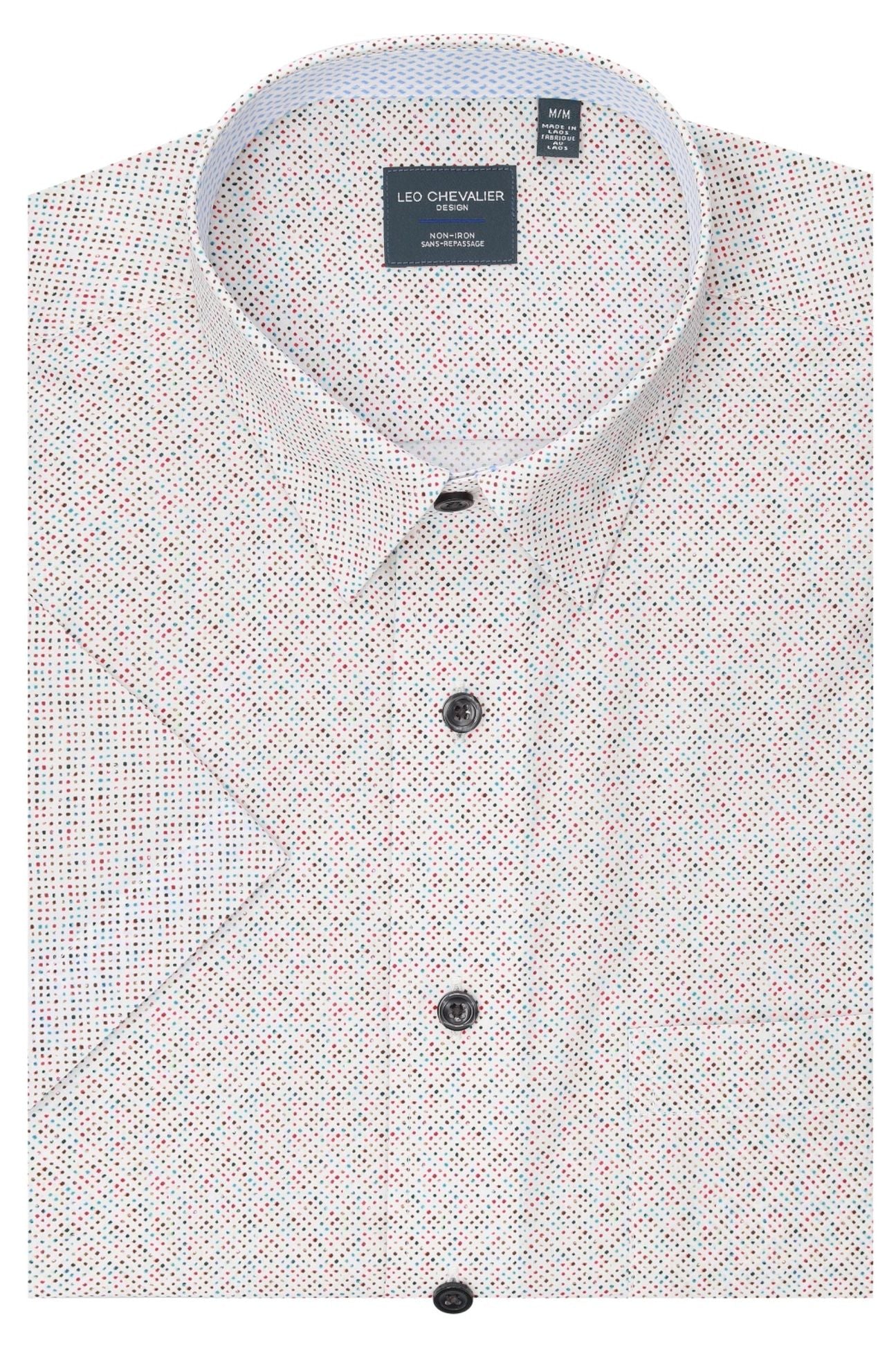 Multi Dot Print Short Sleeve No-Iron Cotton Sport Shirt with Hidden Button Down Collar by Leo Chevalier