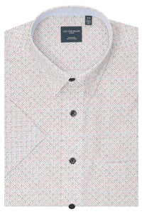 Multi Dot Print Short Sleeve No-Iron Cotton Sport Shirt with Hidden Button Down Collar by Leo Chevalier