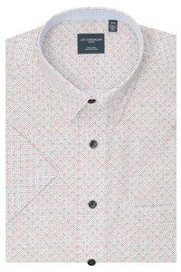 Multi Dot Print Short Sleeve No-Iron Cotton Sport Shirt with Hidden Button Down Collar by Leo Chevalier