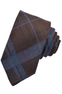 Powder Blue and Mocha Mélange Plaid Woven Silk, Cotton, and Wool Tie by Dion Neckwear