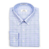 Blue and Green Windowpane Plaid Cotton Dress Shirt with Button-Down Collar by Cooper & Stewart