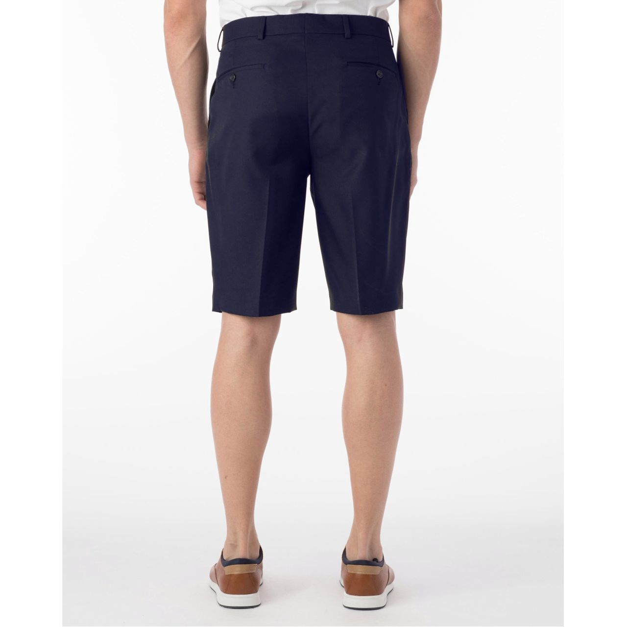 Micro Nano Travel Twill Performance Gabardine Plain Front Shorts in Navy (Size 38) by Ballin