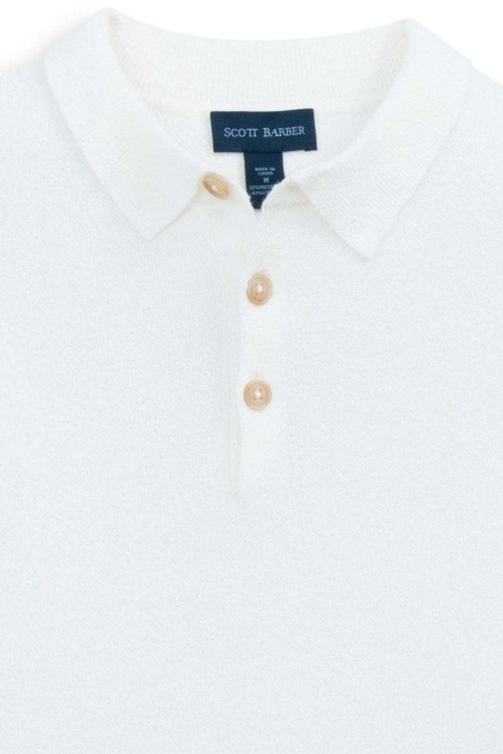 Fine Gauge Bouclé Knit Polo in White by Scott Barber