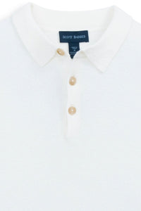Fine Gauge Bouclé Knit Polo in White by Scott Barber
