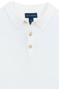 Fine Gauge Bouclé Knit Polo in White by Scott Barber