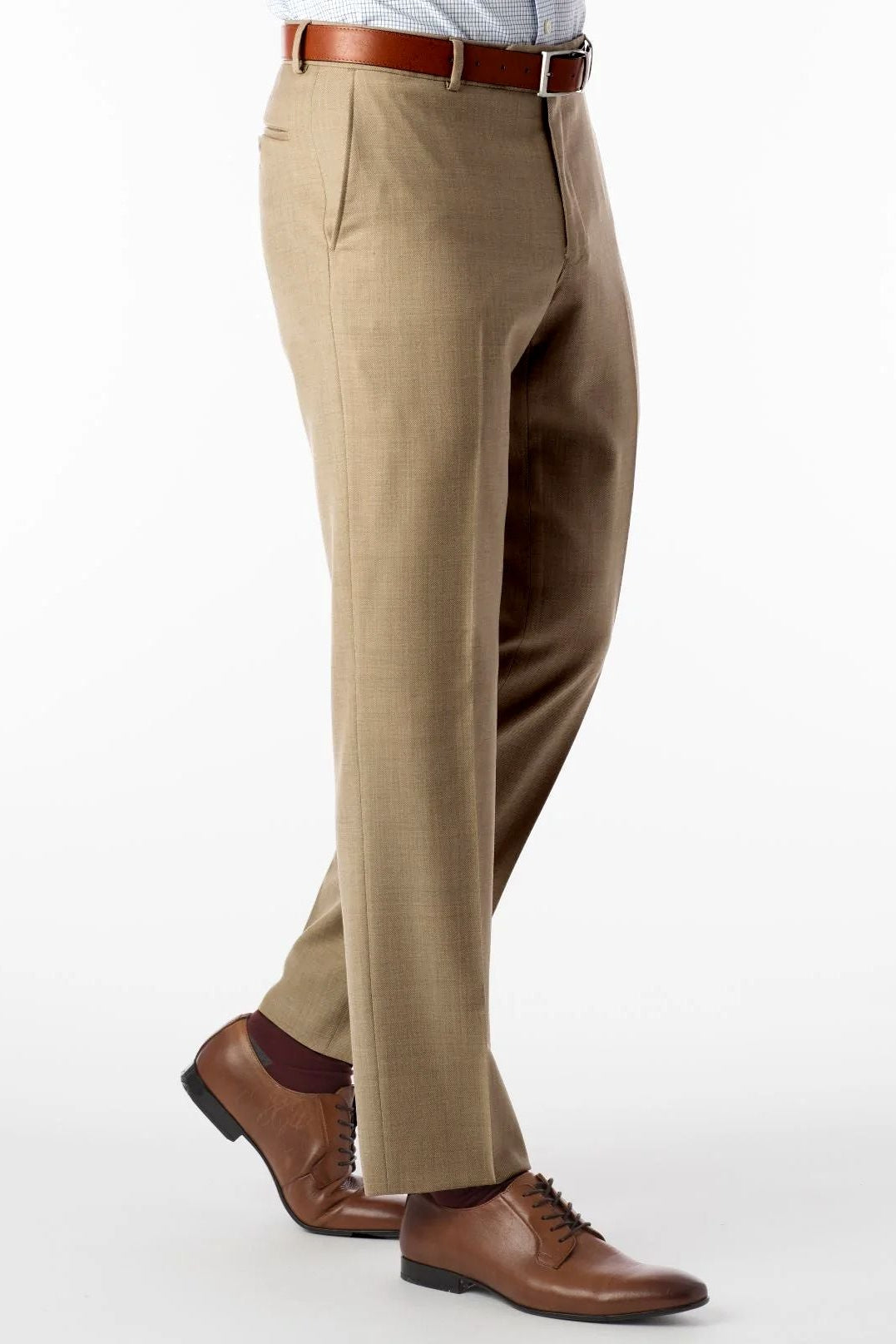 Sharkskin Super 120s Worsted Wool Comfort-EZE Trouser in Camel (Flat Front Models) by Ballin