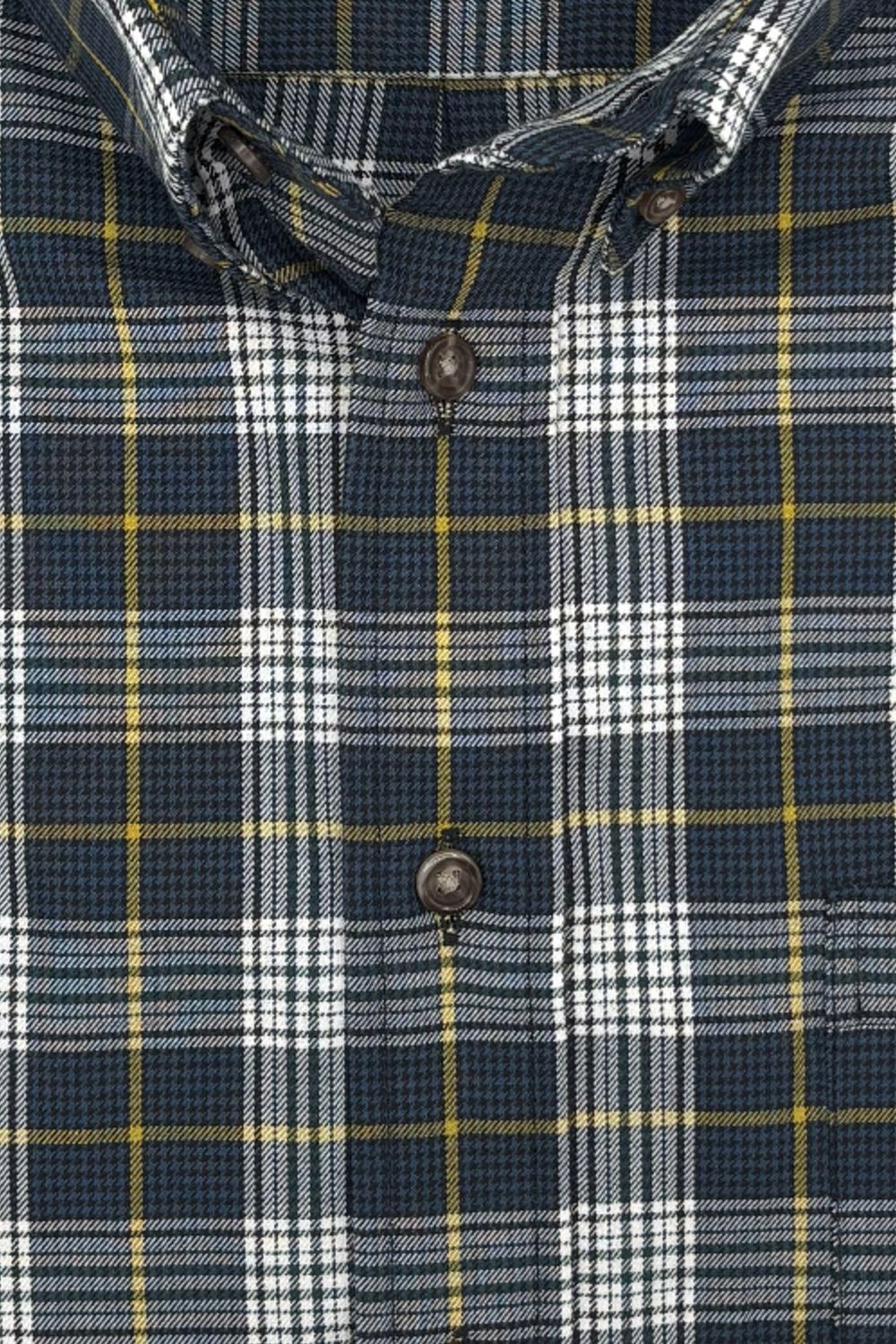 Twilight Blue Houndstooth Plaid Cotton and Wool Blend Button-Down Shirt by Viyella