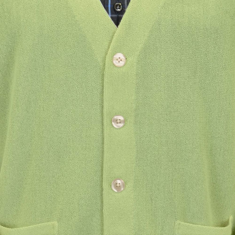 Baby Alpaca 'Links Stitch' V-Neck Cardigan Sweater in Lime by Peru Unlimited