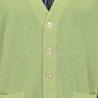 Baby Alpaca 'Links Stitch' V-Neck Cardigan Sweater in Lime by Peru Unlimited