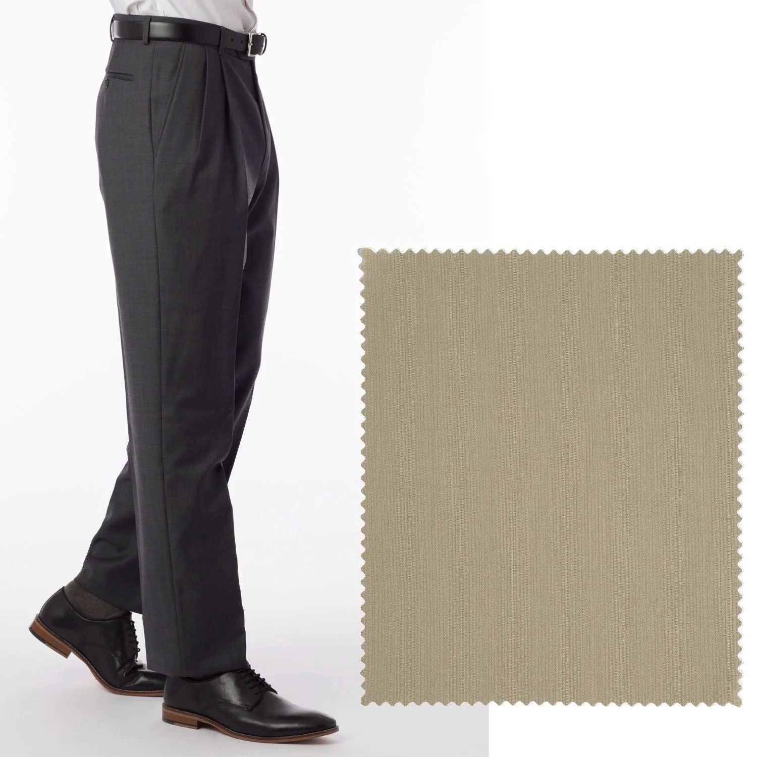 Super 120s Wool Travel Twill Comfort-EZE Trouser in Khaki (Manchester Pleated Model) by Ballin