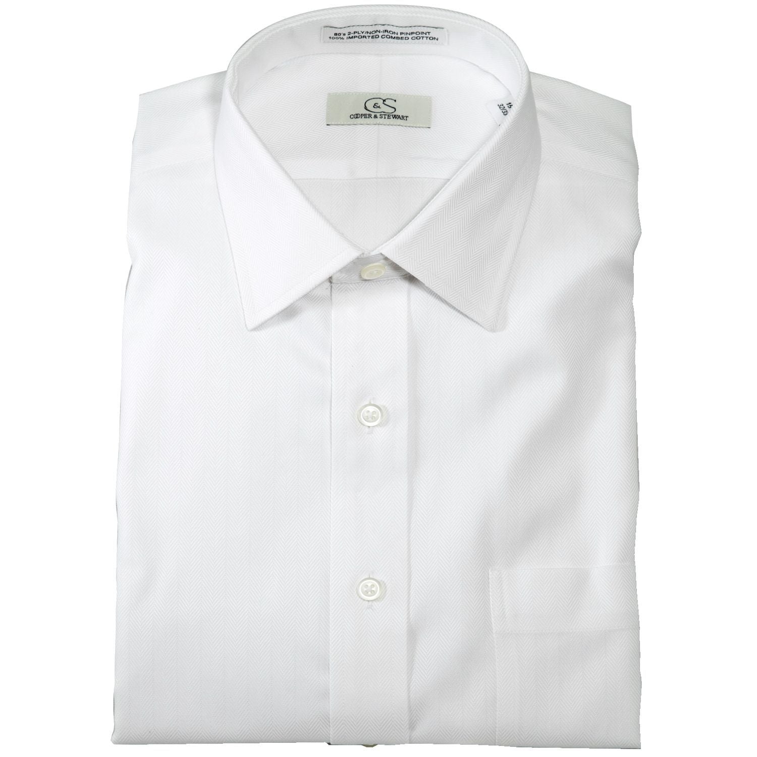 The Charleston - Wrinkle-Free Herringbone Cotton Dress Shirt in White (Size 15 1/2 - 34/35) by Cooper & Stewart
