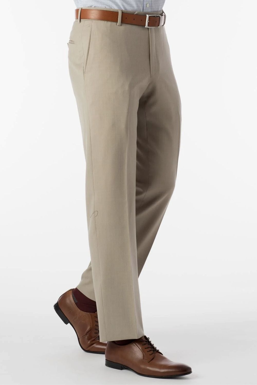 Super 120s Luxury Wool Serge Comfort-EZE Trouser in Oatmeal (Flat Front Models) by Ballin