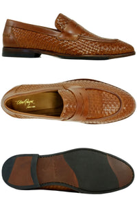Boca Woven Leather Modern Penny Slip-On in Tan by Alan Payne Footwear
