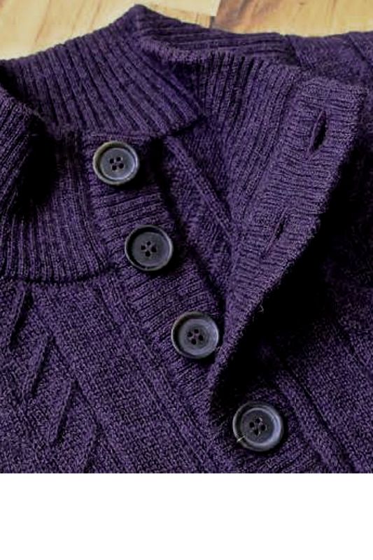 Royal Alpaca Cable Knit Button-Mock Sweater in Plum Heather by Peru Unlimited