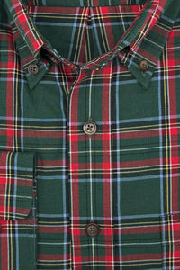 Hunter Green and Red Tartan Cotton and Wool Blend Button-Down Shirt by Viyella