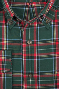 Hunter Green and Red Tartan Cotton and Wool Blend Button-Down Shirt by Viyella
