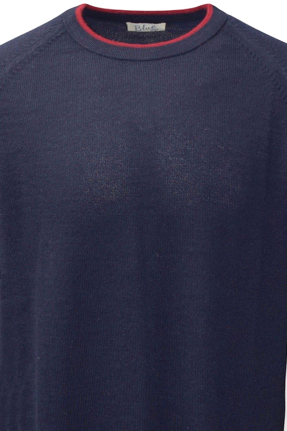 Baby Alpaca Raglan Sleeve Crew Neck Sweater with Contrast Trim in Navy/College Red by Blue 1899