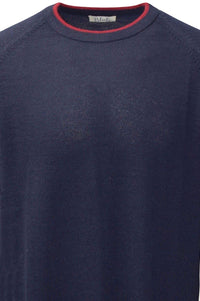 Baby Alpaca Raglan Sleeve Crew Neck Sweater with Contrast Trim in Navy/College Red by Blue 1899