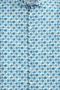 Blue Flower Print Cotton Voile Short Sleeve Sport Shirt by Scott Barber