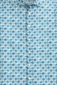 Blue Flower Print Cotton Voile Short Sleeve Sport Shirt by Scott Barber