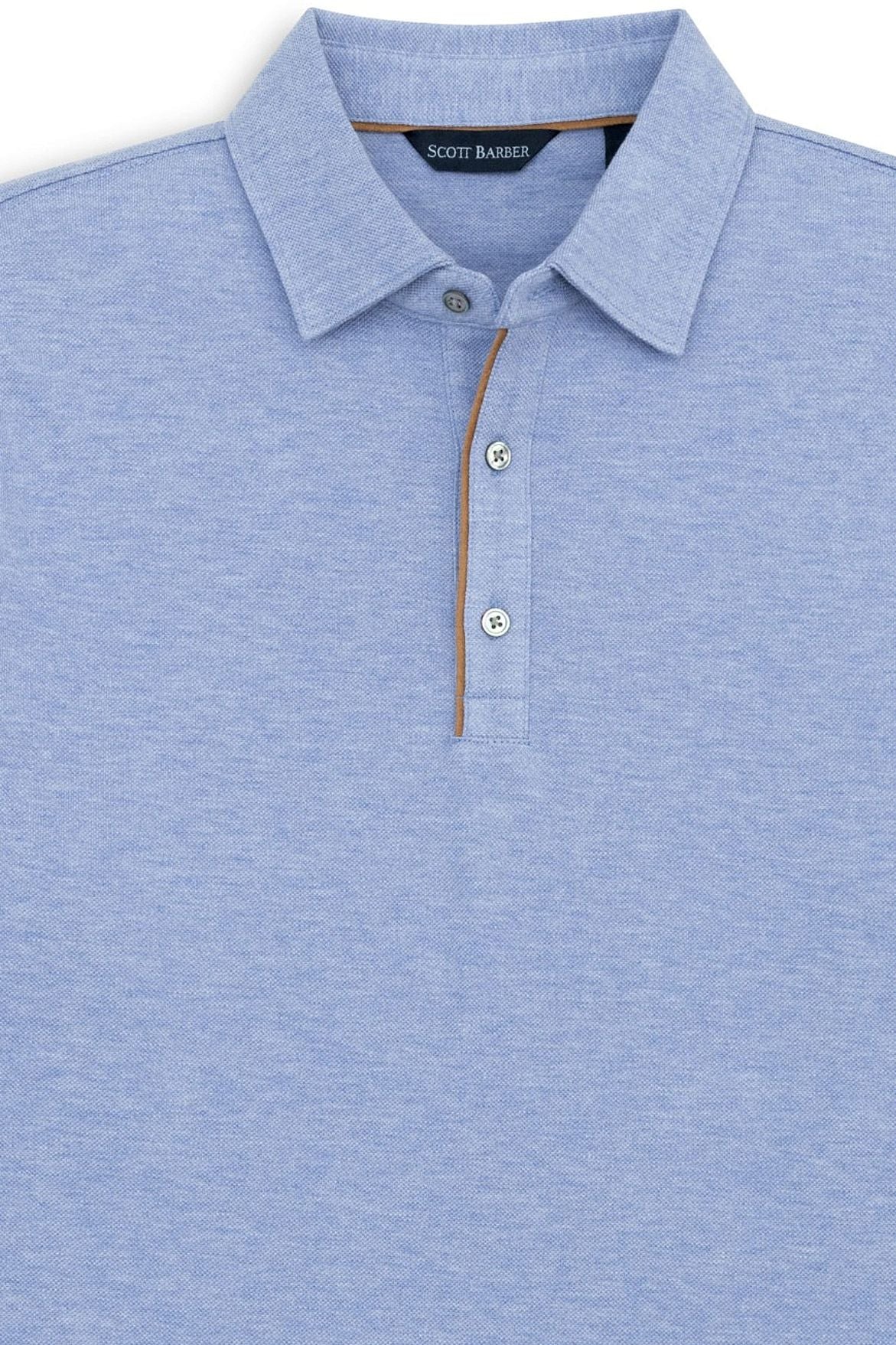 Cotton and Wool Pique Long Sleeve Polo in Sky Heather by Scott Barber