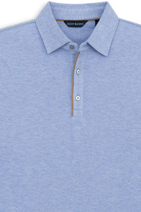Cotton and Wool Pique Long Sleeve Polo in Sky Heather by Scott Barber