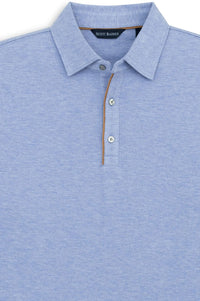 Cotton and Wool Pique Long Sleeve Polo in Sky Heather by Scott Barber