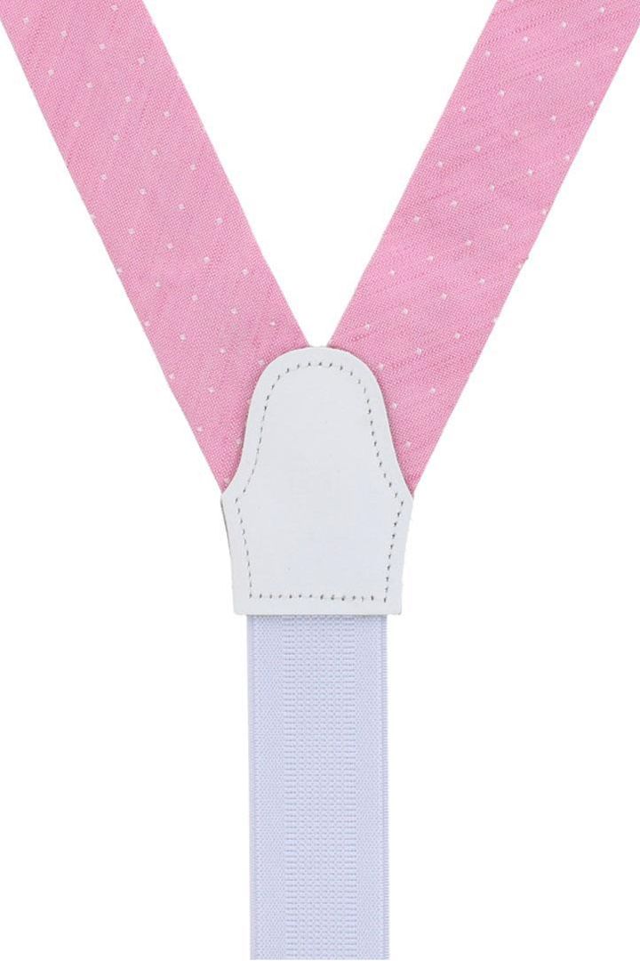 Churchill Chambray Polka Dot Linen and Silk Blend Formal End Braces in Light Pink by Trafalgar