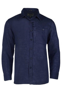 Pure Linen Long Sleeve Shirt in Navy by Weekender