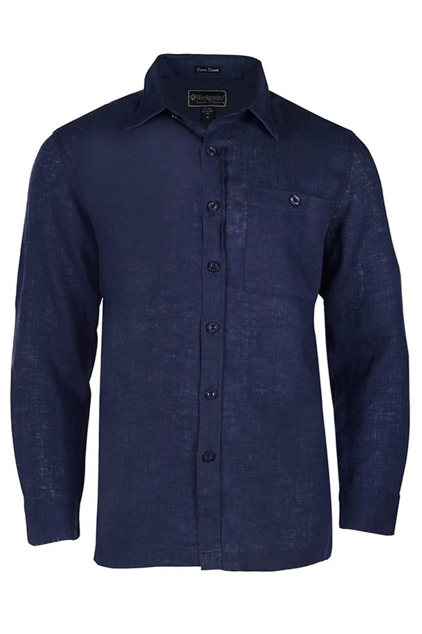 Pure Linen Long Sleeve Shirt in Navy by Weekender