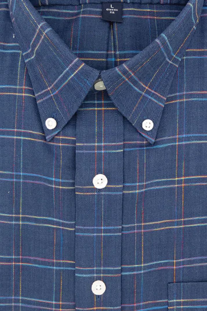 'Herrick' Herringbone Twill Windowpane Check Long Sleeve Beyond Non-Iron® Cotton Sport Shirt by Batton
