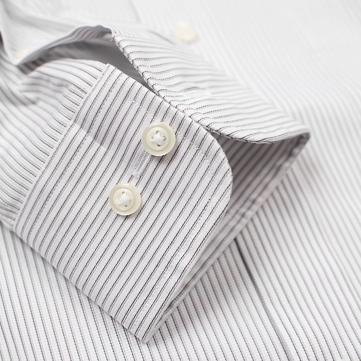 Black Textured Stripe Wrinkle-Free Stretch Cotton Dress Shirt with Spread Collar by Cooper & Stewart