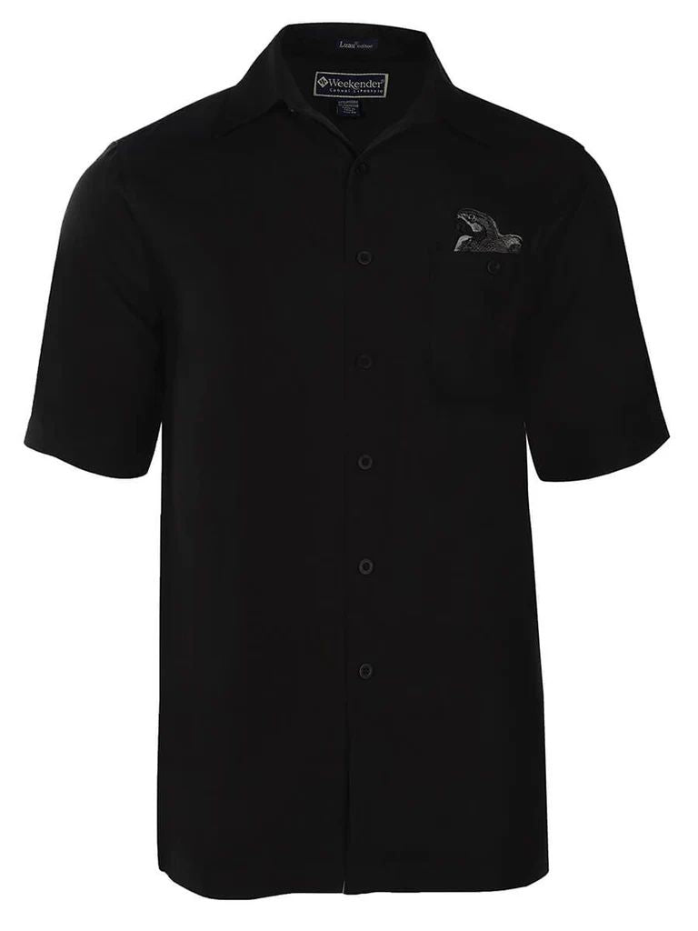 'Polly's Drink' Embroidered Short Sleeve Resort Hawaiian Shirt in Black by Weekender