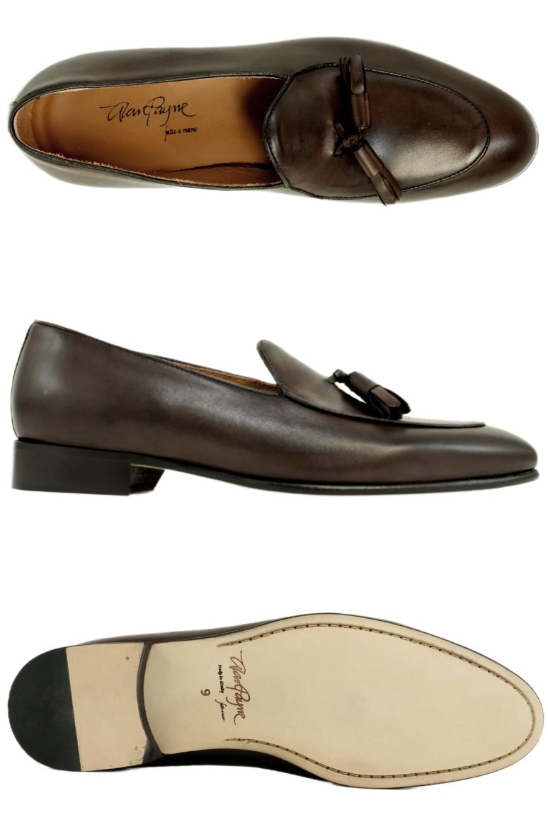Porto Italian Calfskin Tassel Loafer in Brown by Alan Payne Footwear