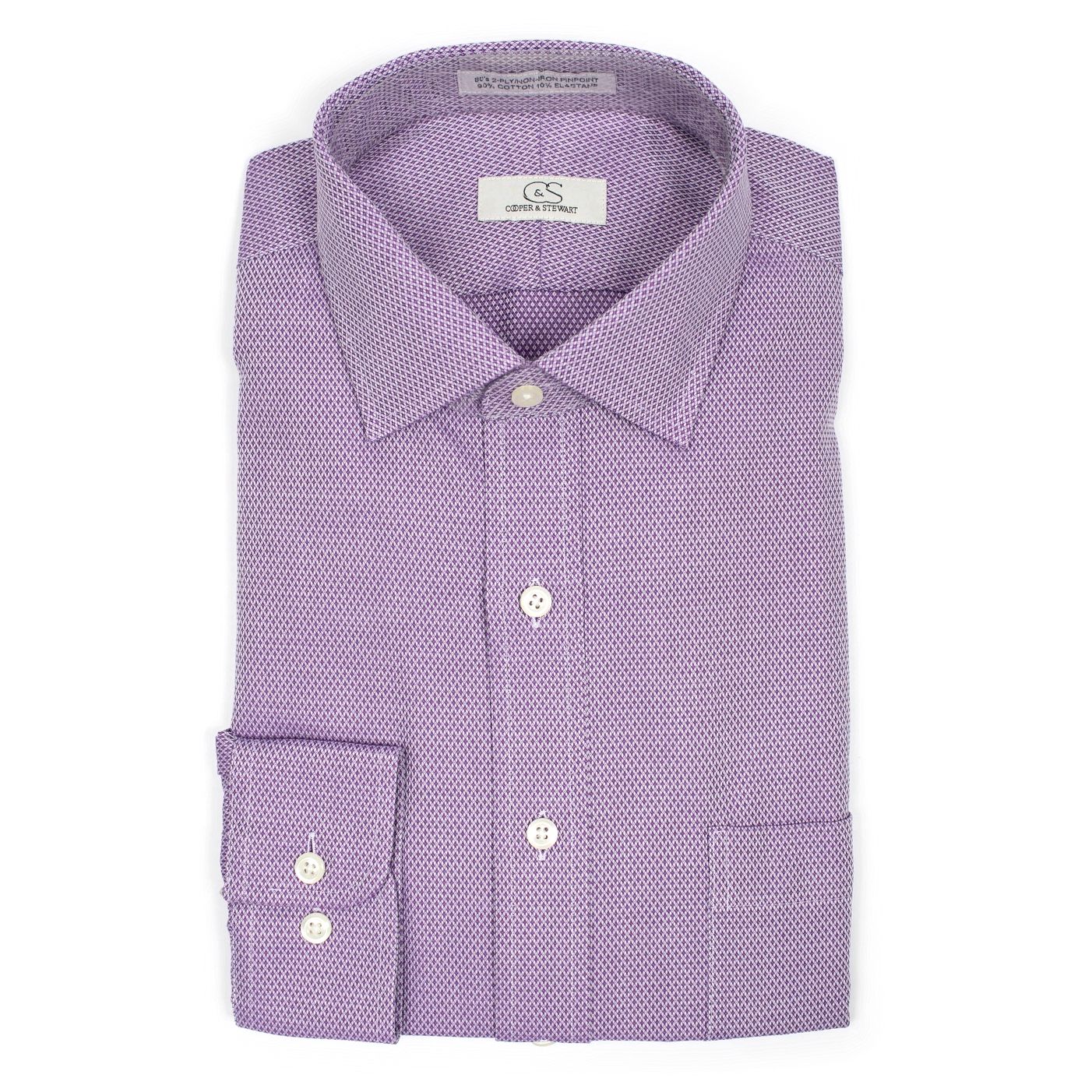 Lavender Diamond Dobby Wrinkle-Free Cotton Dress Shirt with Spread Collar by Cooper & Stewart