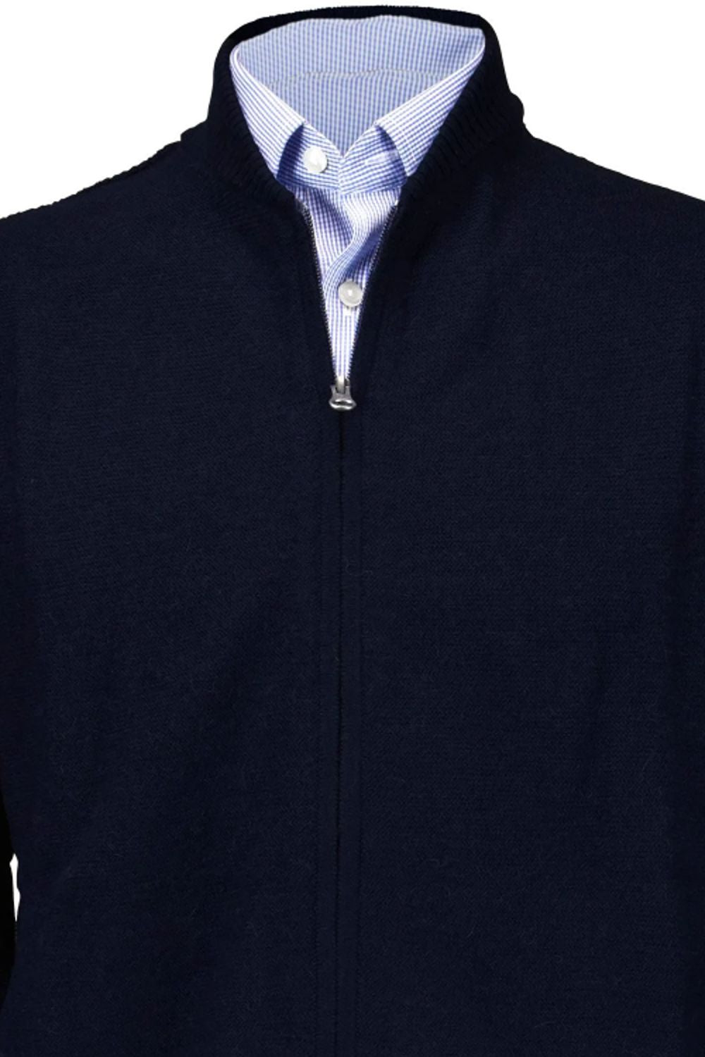 Royal Alpaca Double-Zip Cardigan Bomber Sweater Jacket in Deep Navy by Peru Unlimited