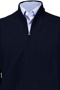 Royal Alpaca Double-Zip Cardigan Bomber Sweater Jacket in Deep Navy by Peru Unlimited