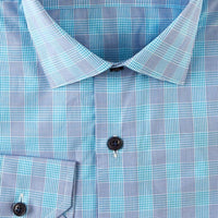 Micro Dobby Glen Plaid Cotton Sport Shirt in Aqua and Blue by Scott Barber