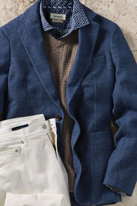 Denim Weave Two-Button Wool/Cotton/Cashmere Blazer in Indigo Heather by Borgo28