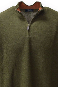 Baby Alpaca Links Knit Quarter-Zip Sweater in Military by Blue 1899
