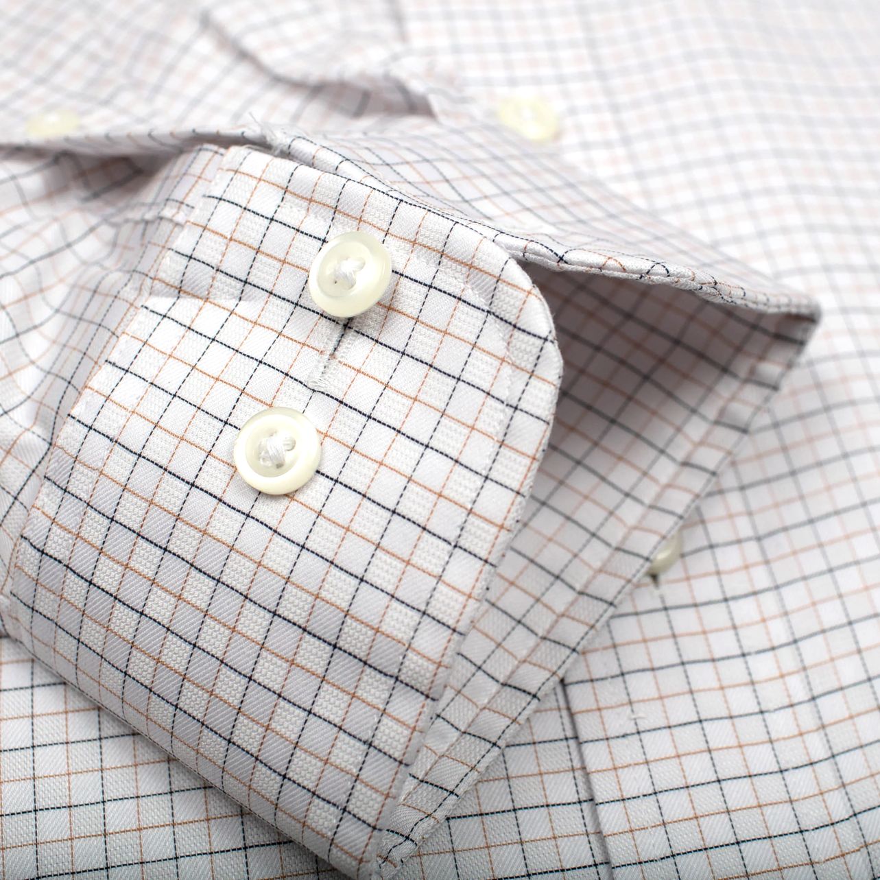 Tan & Black Check on Dobby Stretch Cotton Wrinkle-Free Dress Shirt with Button-Down Collar by Cooper & Stewart